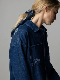 Women's Floral Marine Denim Shirt