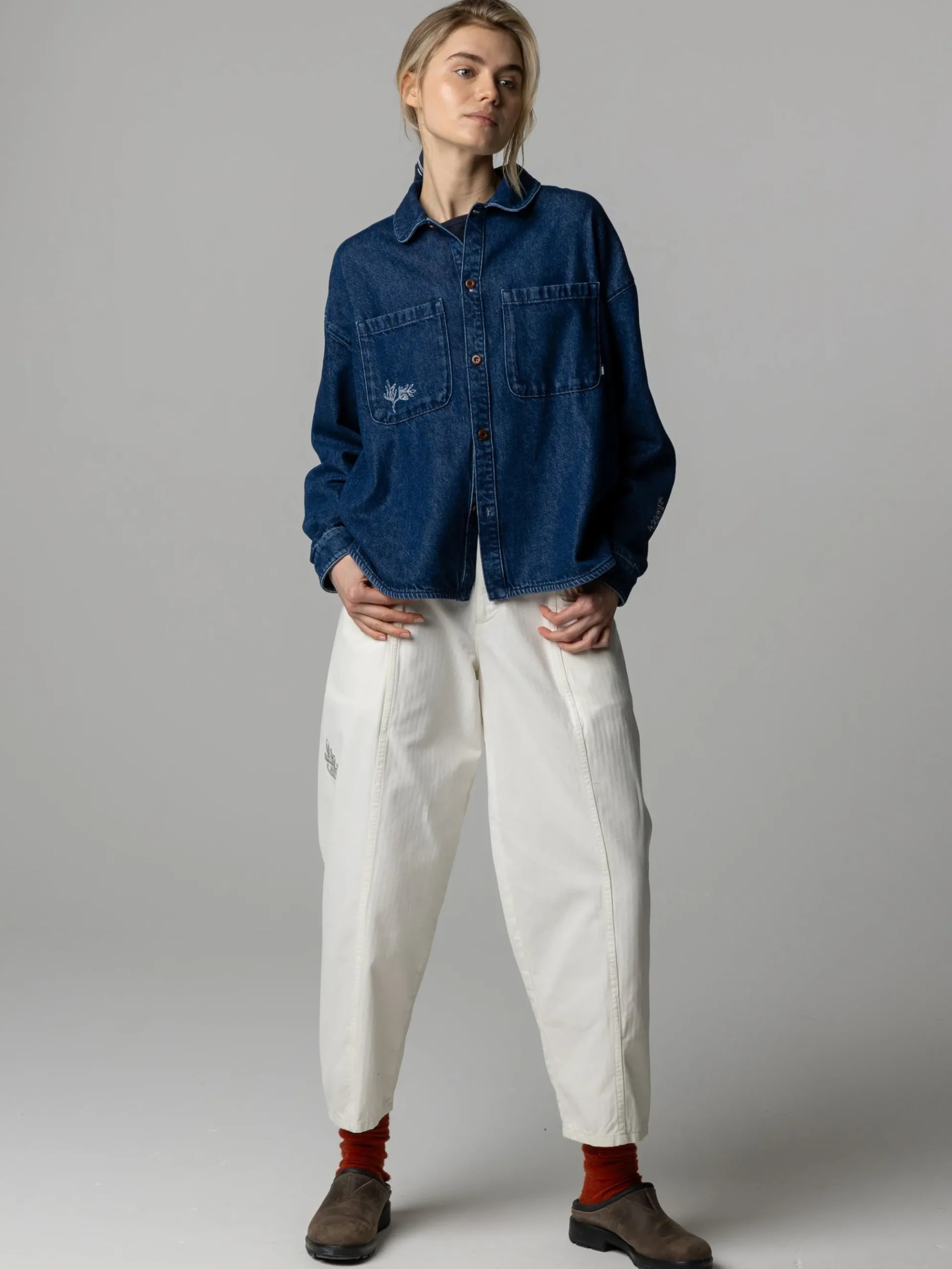 Women's Floral Marine Denim Shirt
