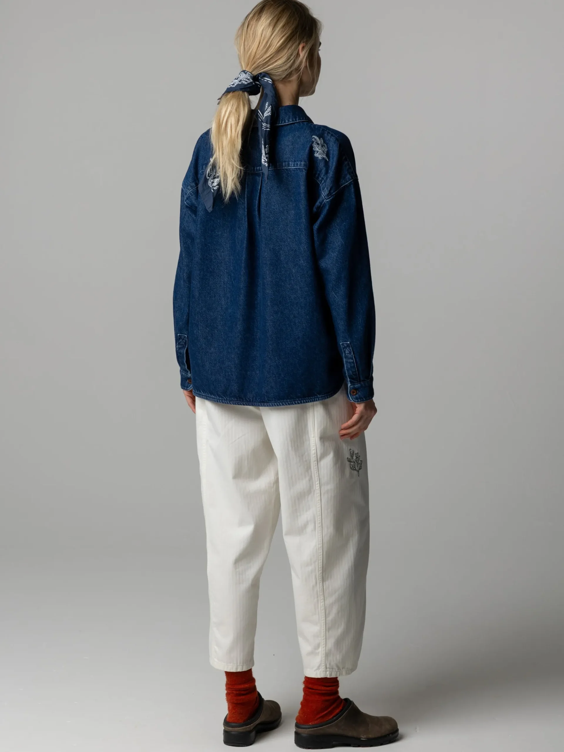 Women's Floral Marine Denim Shirt